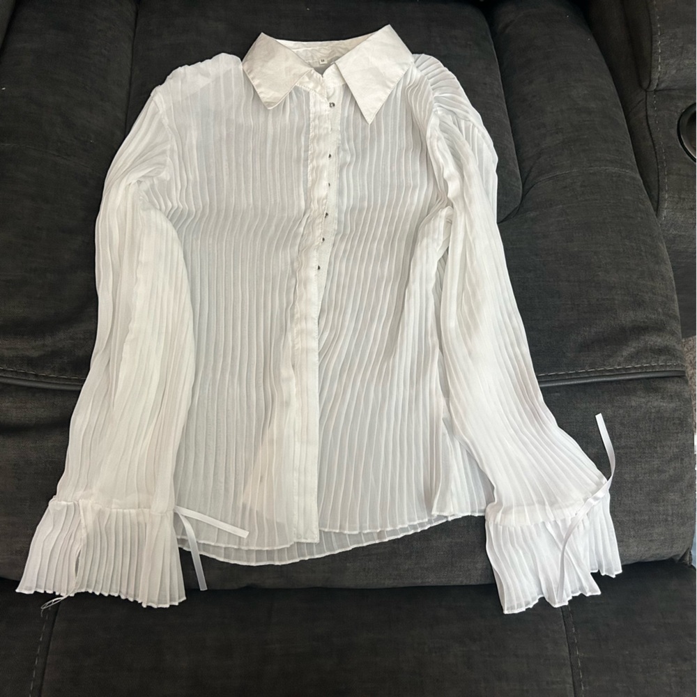Button down sheer fashion blouse